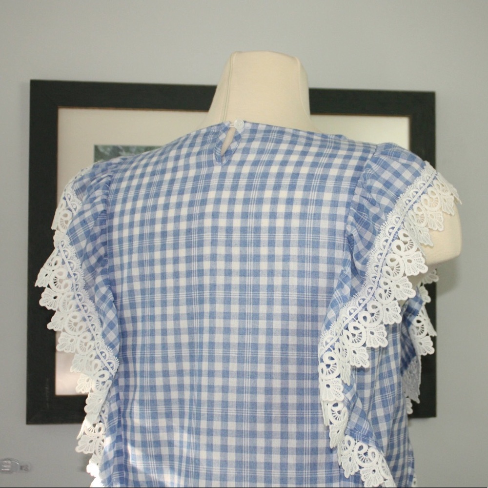 Baby Blue Gingam Ruffle Top Size Small - Picture 5 of 12